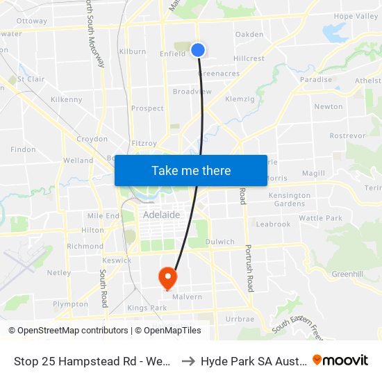 Stop 25 Hampstead Rd - West side to Hyde Park SA Australia map