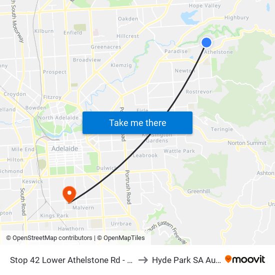 Stop 42 Lower Athelstone Rd - North side to Hyde Park SA Australia map