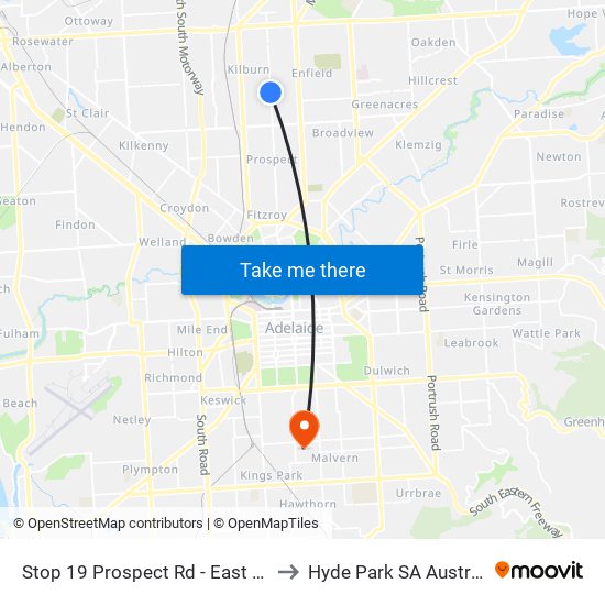 Stop 19 Prospect Rd - East side to Hyde Park SA Australia map