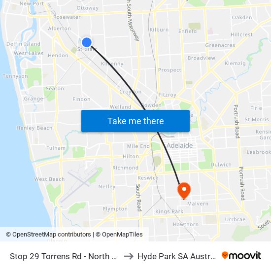 Stop 29 Torrens Rd - North side to Hyde Park SA Australia map