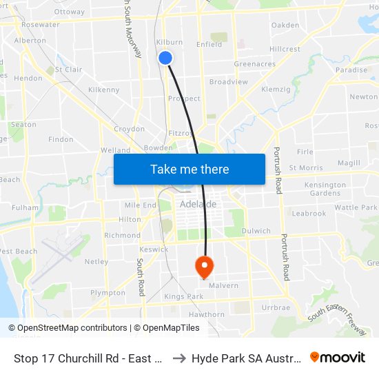 Stop 17 Churchill Rd - East side to Hyde Park SA Australia map