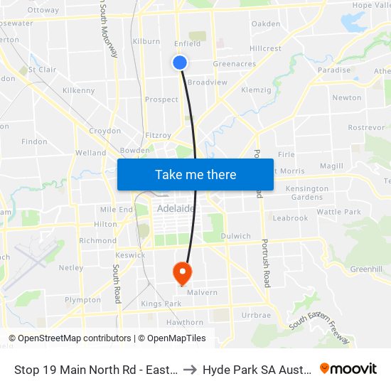 Stop 19 Main North Rd - East side to Hyde Park SA Australia map