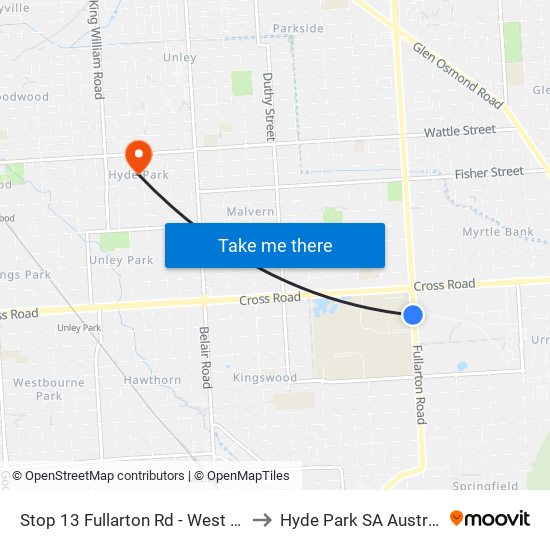 Stop 13 Fullarton Rd - West side to Hyde Park SA Australia map