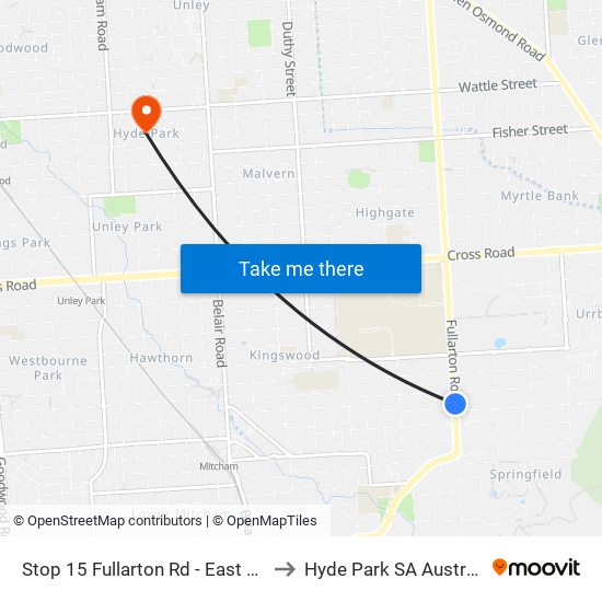 Stop 15 Fullarton Rd - East side to Hyde Park SA Australia map