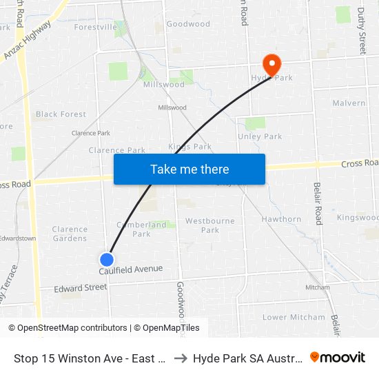 Stop 15 Winston Ave - East side to Hyde Park SA Australia map