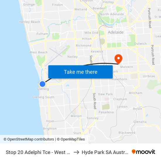 Stop 20 Adelphi Tce - West side to Hyde Park SA Australia map