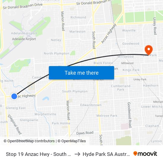 Stop 19 Anzac Hwy - South side to Hyde Park SA Australia map