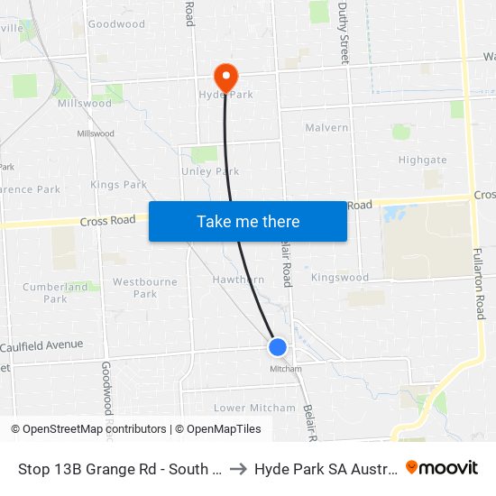 Stop 13B Grange Rd - South side to Hyde Park SA Australia map