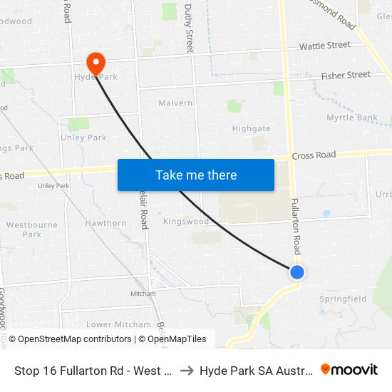 Stop 16 Fullarton Rd - West side to Hyde Park SA Australia map