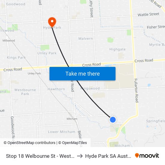 Stop 18 Welbourne St - West side to Hyde Park SA Australia map