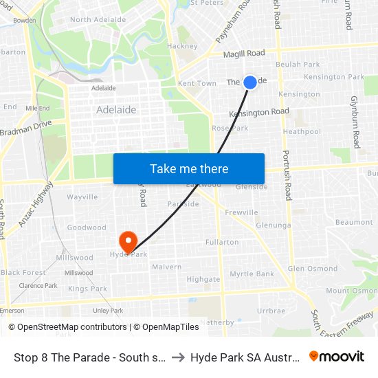 Stop 8 The Parade - South side to Hyde Park SA Australia map