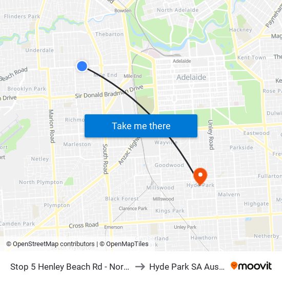 Stop 5 Henley Beach Rd - North side to Hyde Park SA Australia map