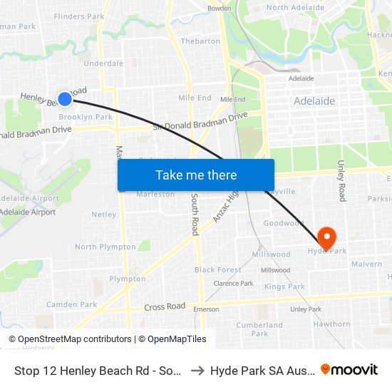 Stop 12 Henley Beach Rd - South side to Hyde Park SA Australia map