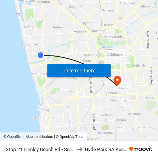 Stop 21 Henley Beach Rd - South side to Hyde Park SA Australia map