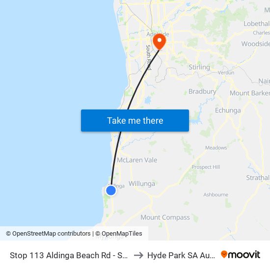 Stop 113 Aldinga Beach Rd - South side to Hyde Park SA Australia map