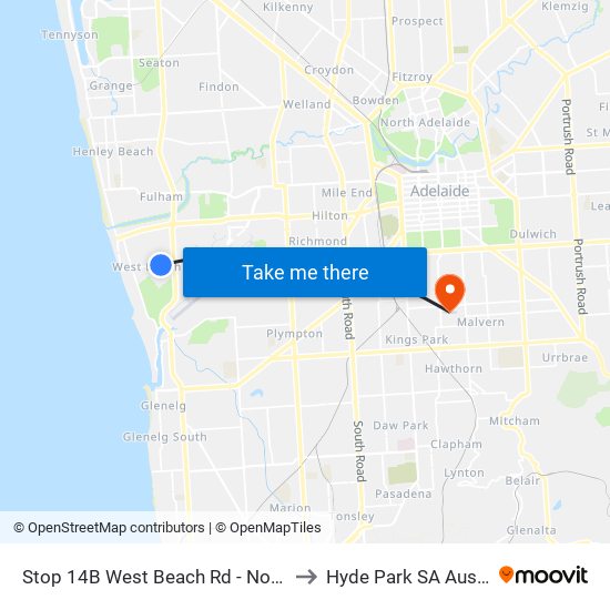 Stop 14B West Beach Rd - North side to Hyde Park SA Australia map