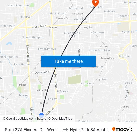 Stop 27A Flinders Dr - West side to Hyde Park SA Australia map