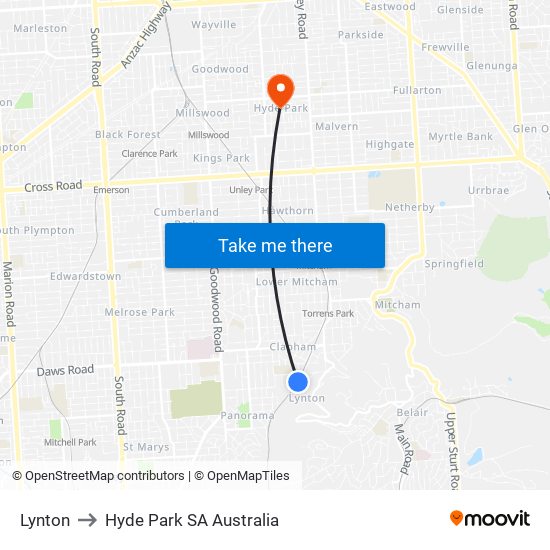 Lynton to Hyde Park SA Australia map