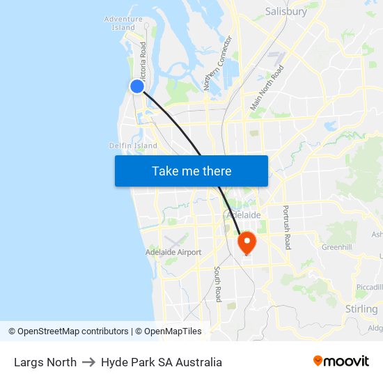 Largs North to Hyde Park SA Australia map