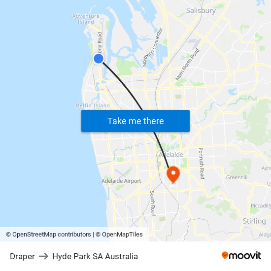 Draper to Hyde Park SA Australia map