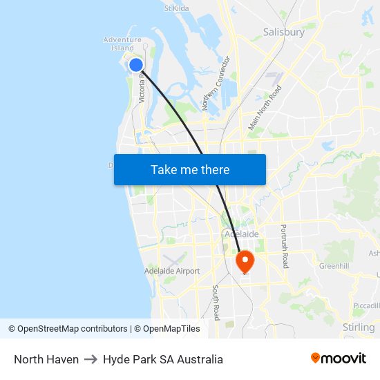 North Haven to Hyde Park SA Australia map