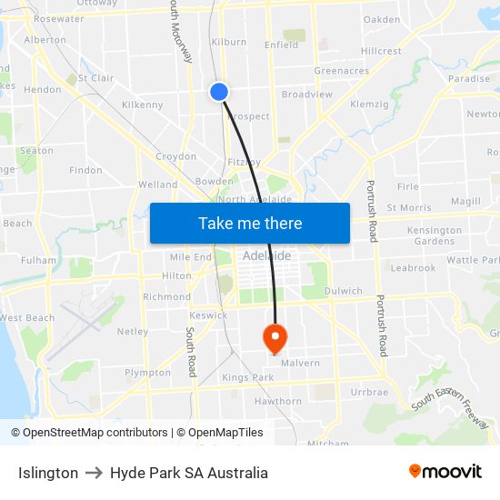 Islington to Hyde Park SA Australia map