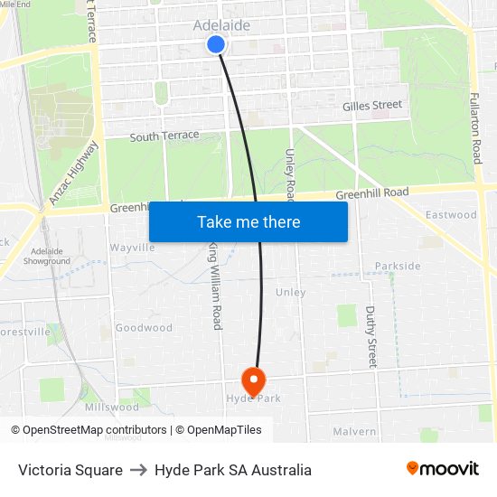 Victoria Square to Hyde Park SA Australia map