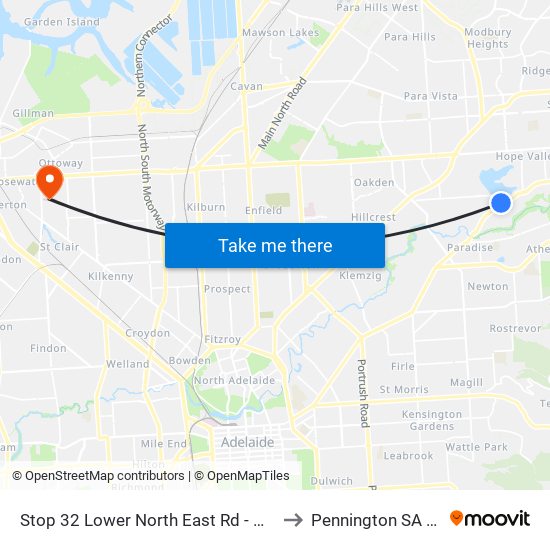 Stop 32 Lower North East Rd - North West side to Pennington SA Australia map