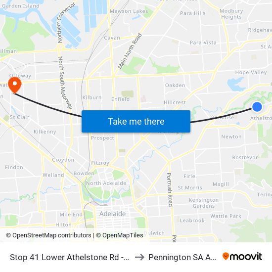 Stop 41 Lower Athelstone Rd - North side to Pennington SA Australia map