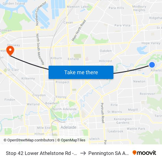 Stop 42 Lower Athelstone Rd - North side to Pennington SA Australia map