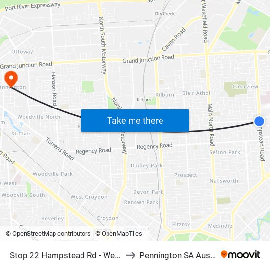 Stop 22 Hampstead Rd - West side to Pennington SA Australia map