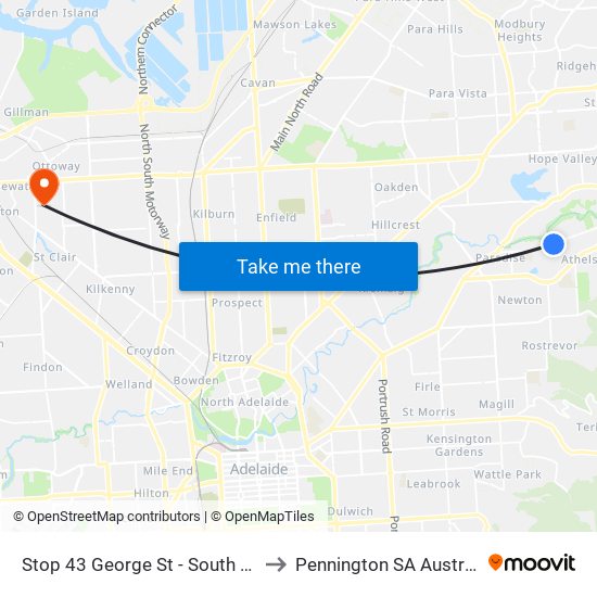 Stop 43 George St - South side to Pennington SA Australia map