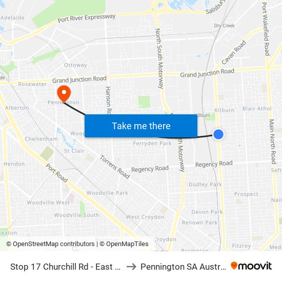 Stop 17 Churchill Rd - East side to Pennington SA Australia map