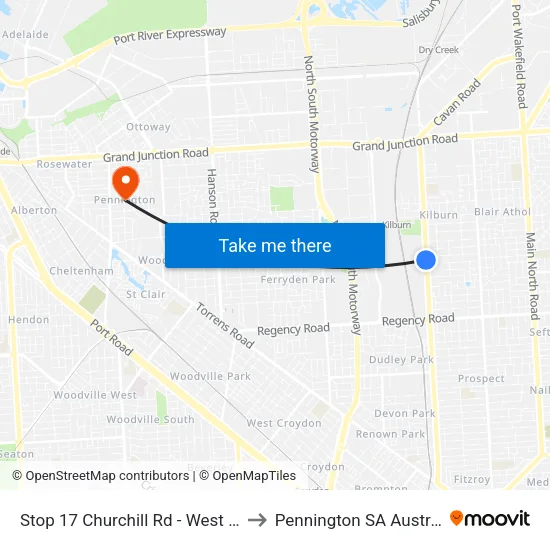 Stop 17 Churchill Rd - West side to Pennington SA Australia map