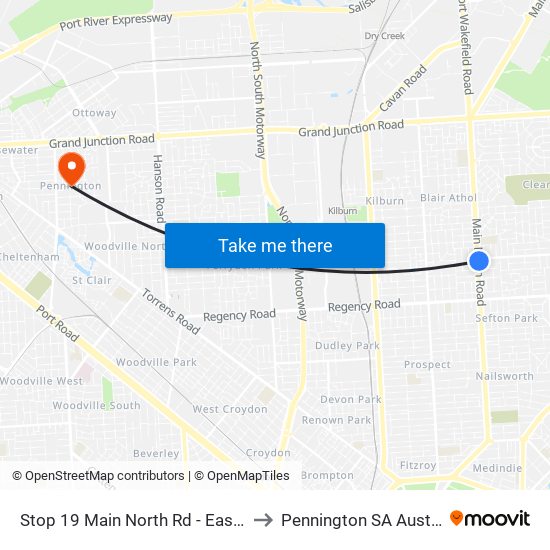 Stop 19 Main North Rd - East side to Pennington SA Australia map