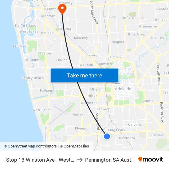 Stop 13 Winston Ave - West side to Pennington SA Australia map