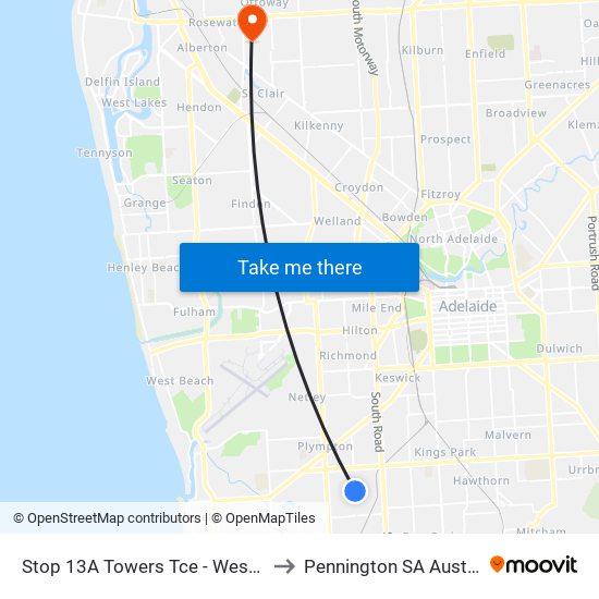 Stop 13A Towers Tce - West side to Pennington SA Australia map