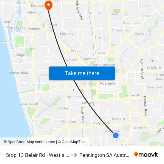 Stop 13 Belair Rd - West side to Pennington SA Australia map