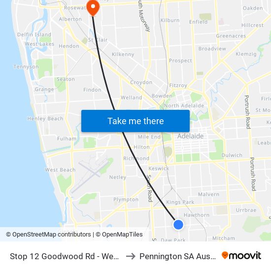 Stop 12 Goodwood Rd - West side to Pennington SA Australia map