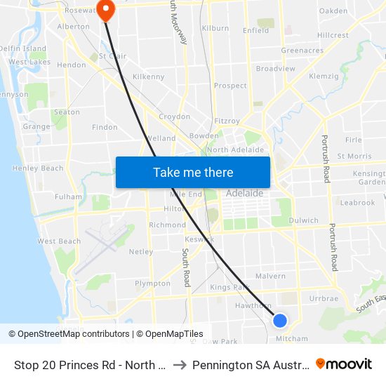 Stop 20 Princes Rd - North side to Pennington SA Australia map