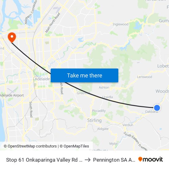 Stop 61 Onkaparinga Valley Rd - North side to Pennington SA Australia map