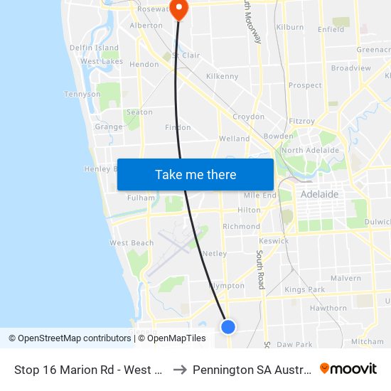 Stop 16 Marion Rd - West side to Pennington SA Australia map