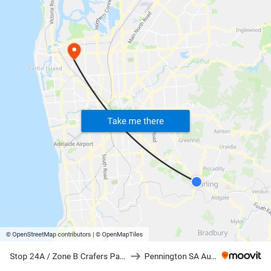 Stop 24A / Zone B Crafers Park N Ride to Pennington SA Australia map