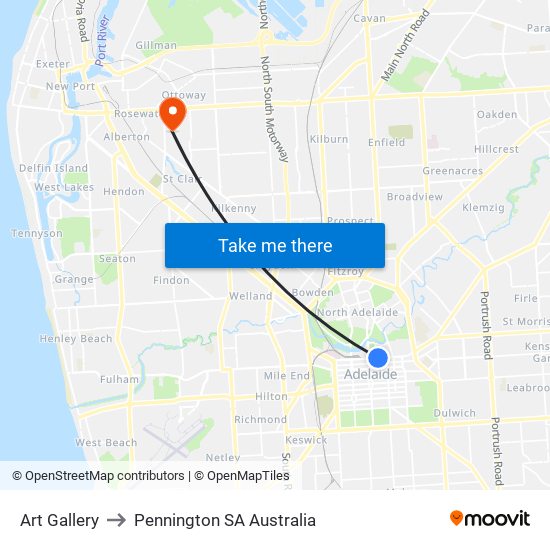Art Gallery to Pennington SA Australia map