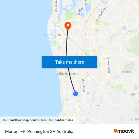 Marion to Pennington SA Australia map