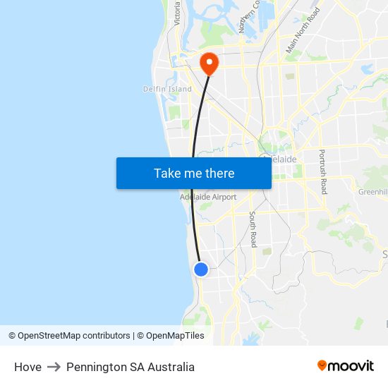 Hove to Pennington SA Australia map