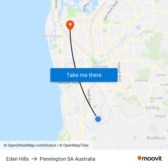 Eden Hills to Pennington SA Australia map