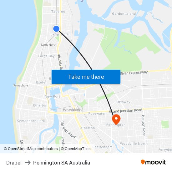 Draper to Pennington SA Australia map