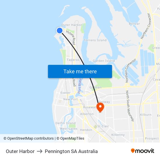 Outer Harbor to Pennington SA Australia map