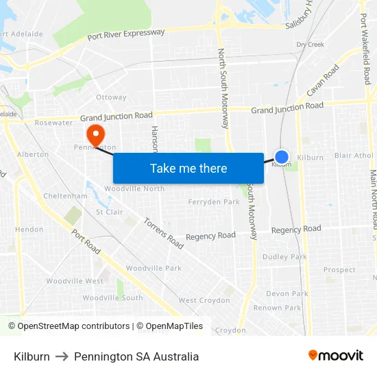 Kilburn to Pennington SA Australia map